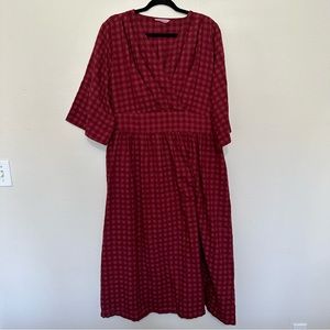 Buykud women’s burgundy gingham two tone lagenlook plaid midi dress size XL